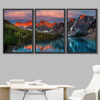 Lake River Landscape " Sunset Mountain Range Forest Lake Nature Wilderness " 3 - Pieces