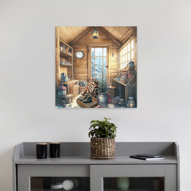 Cabane chuchotant des pins avec art d'hiver, H 18 po x l 18 po