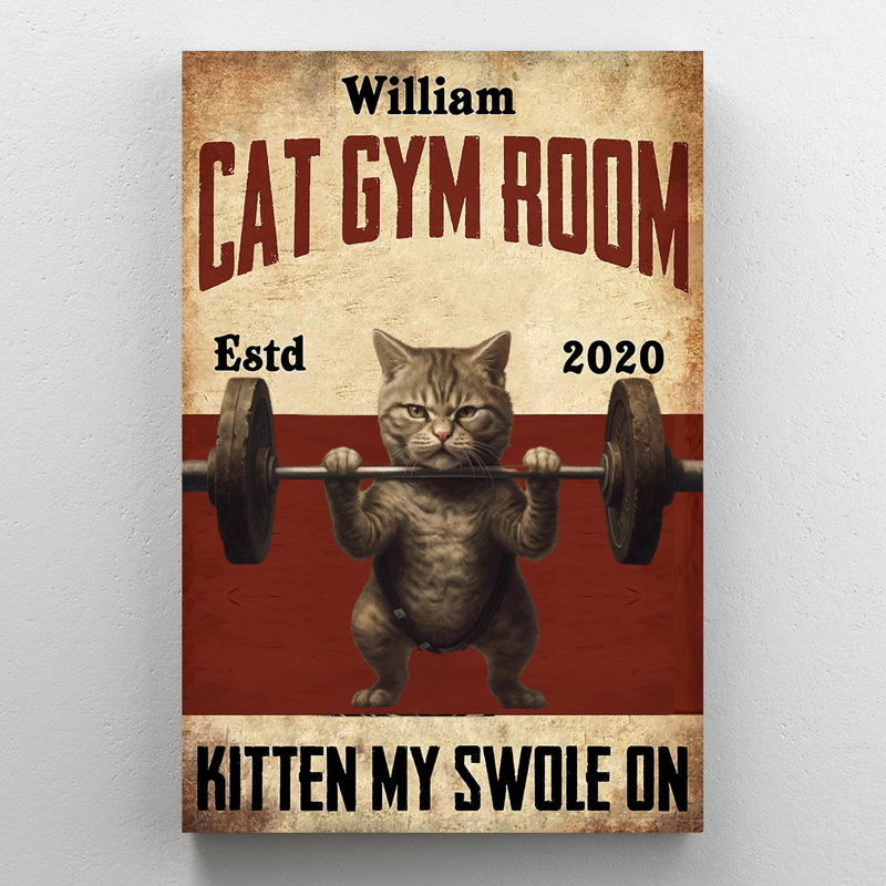 Chat, salle de gym sur toile, impression, H 14 po x l 11 po x P 1,25 po