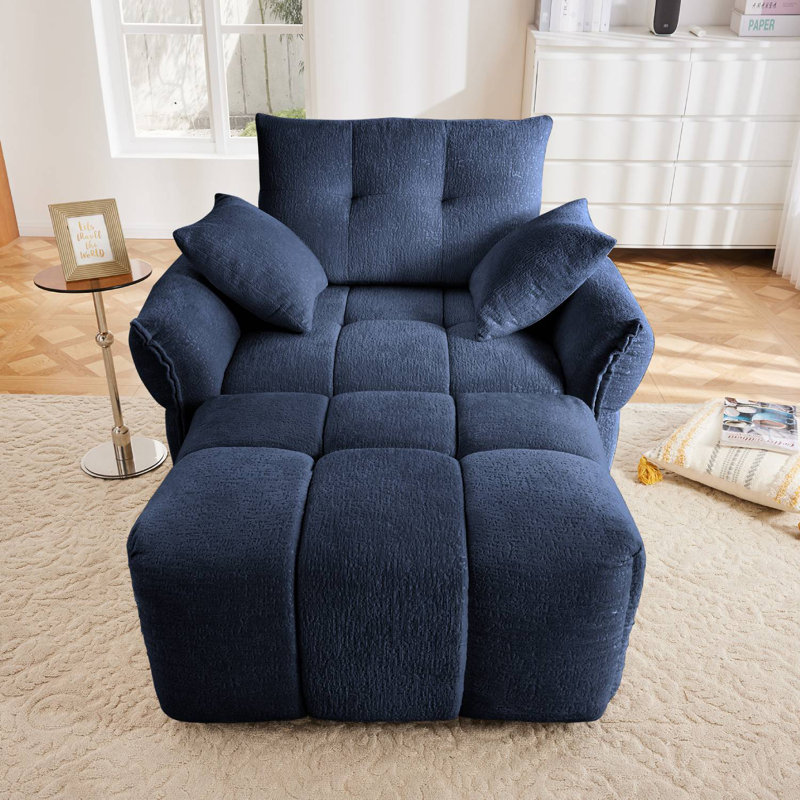 Canapé simple avec repose-pieds Chenille, Bleu