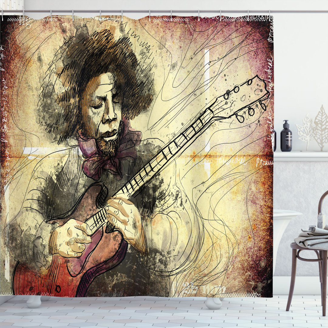 Music Guitar Player Artwork Shower Curtain Set Ambesonne 