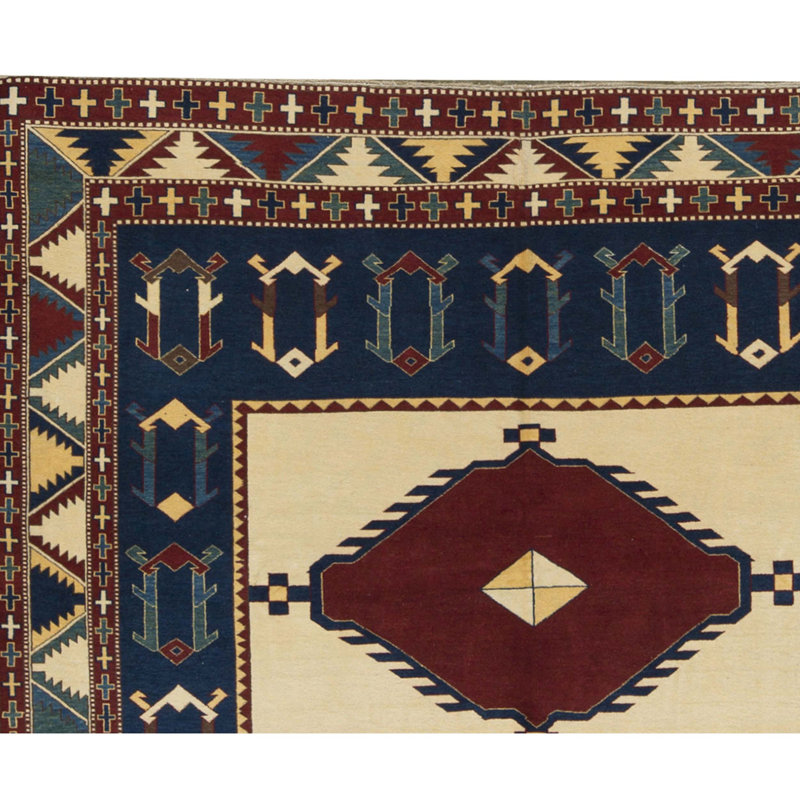 Pakistan Wool Oriental Area Rug in Ivory/Navy/Brown