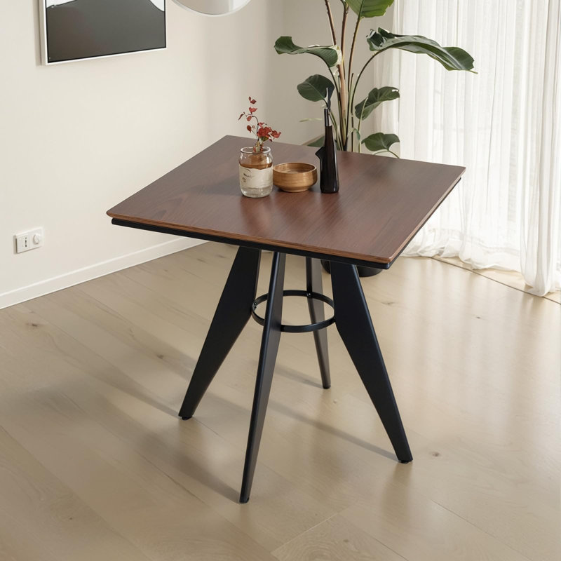 Table de salle à manger carrée 23,62 "avec plateau en bois et structure en métal, industrielle moderne, pour bureau à domicile, bistro, compacte pour économiser de l'espace, noyer