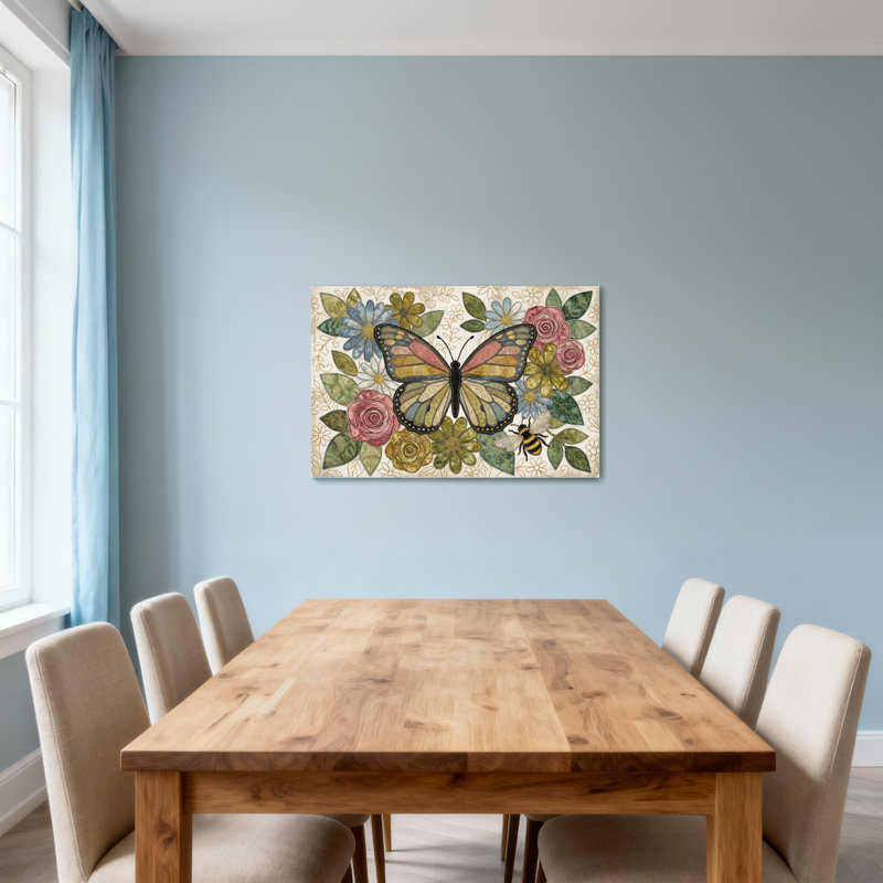 Animaux, papillon, fleurs, feuilles, abeille, impression artistique