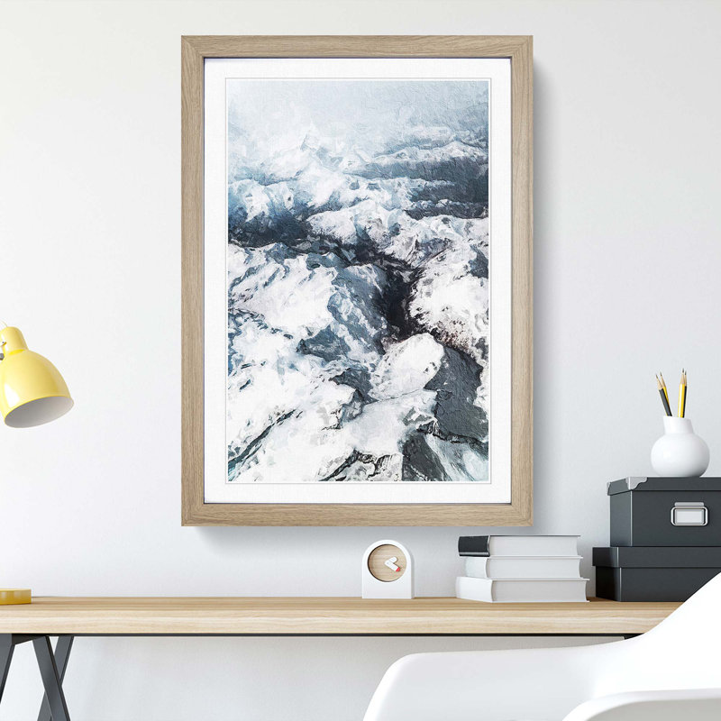 Snow Covered Mountain Range - Picture Frame Art Prints, 36cm H x 27cm W x 2cm D, Oak Framed