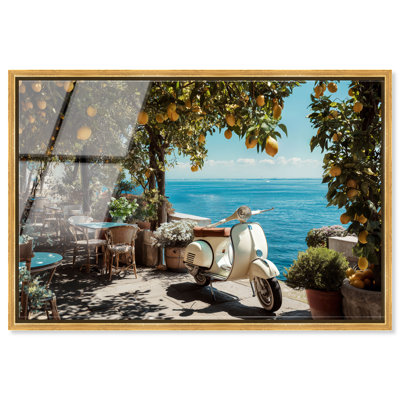 Décoration murale bord de mer en acrylique encadré Vespa Lemon Grove par Notoriart, cadre doré, 24 x 16