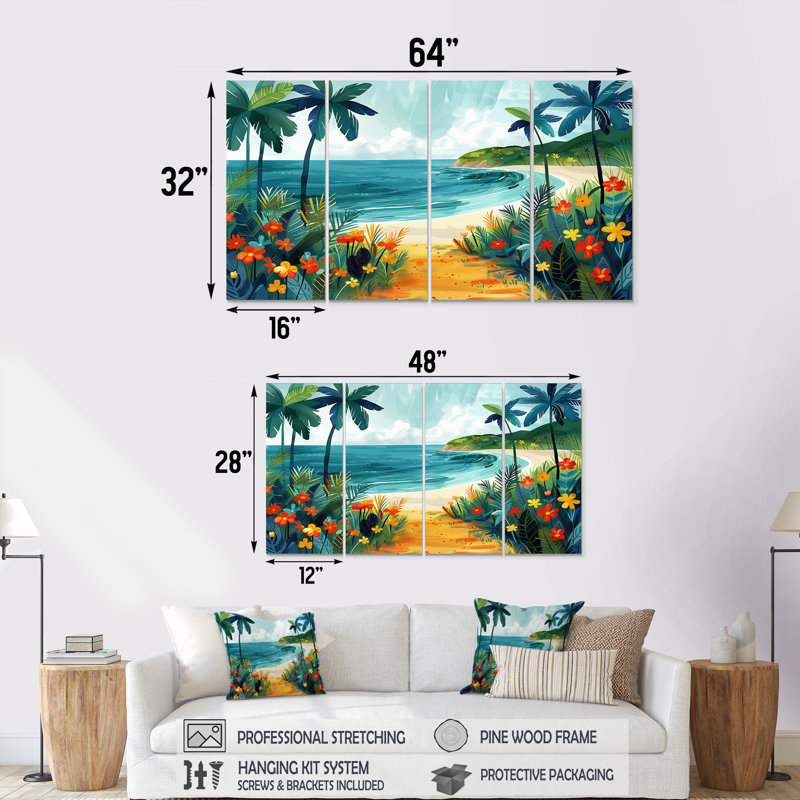 Ensemble de salon art mural orange plage verte au Mexique II, H 28 po x l 48 po