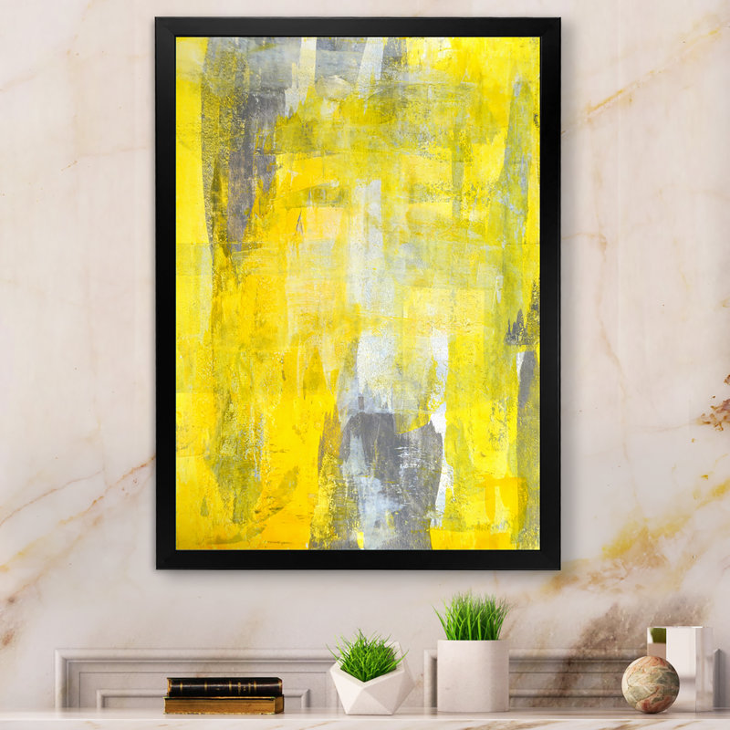 «Gray and Yellow Merging Abstract IV», reproduction d'art moderne et contemporaine sur toile, H 20 po x l 12 po x P 1,5 po