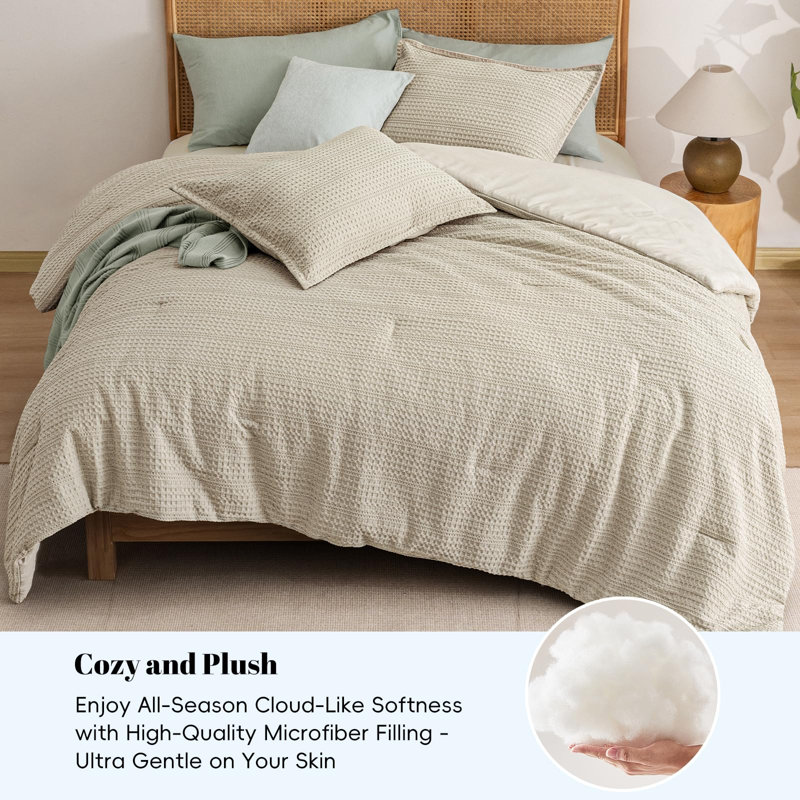 PHF Soft Waffle Comforter Set, Comfy Breathable Lightweight Textured Waffle Weave Comforter Bedding Set, Olive Green