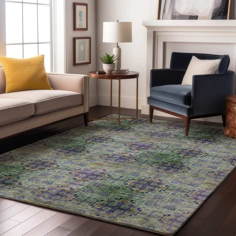 Premium Machine Washable Cerrito AMF557 Purple Rug, Rectangle 5' x 7'6"