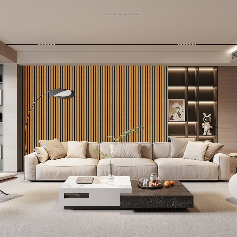 2 PCS x 106"L x 20.5"W Acoustic Slat Wall Panels, Eco-Wood Look for Home/Office Wall & Ceiling, American Oak