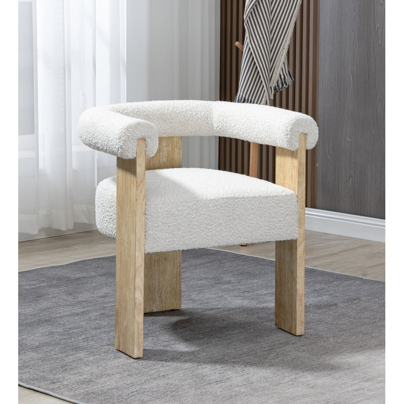 19.6'' H Upholstered Armchair, Cream Boucle Fabric, Natural
