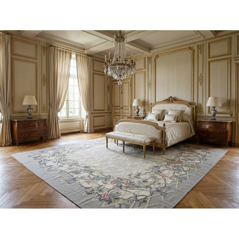 Tapis tissé à plat Vintage Aubusson, treillis gris 9 pi 0 po x 12 pi 0 po