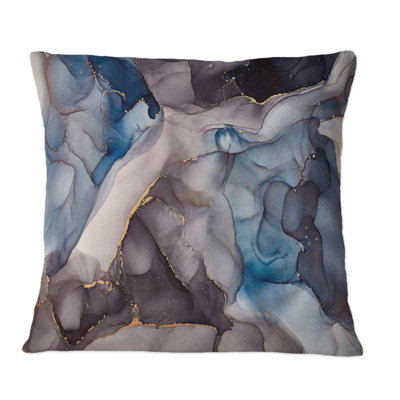 Gris et bleu, art abstrait fluide de luxe - coussin décoratif imprimé moderne