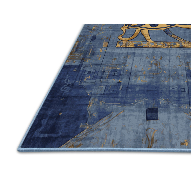Tapis bleu soyeux et moelleux, Carré 7 pi