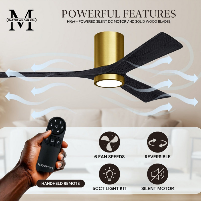 Irene LED Ceiling Fan, Brushed Brass, Matte Black, 52"