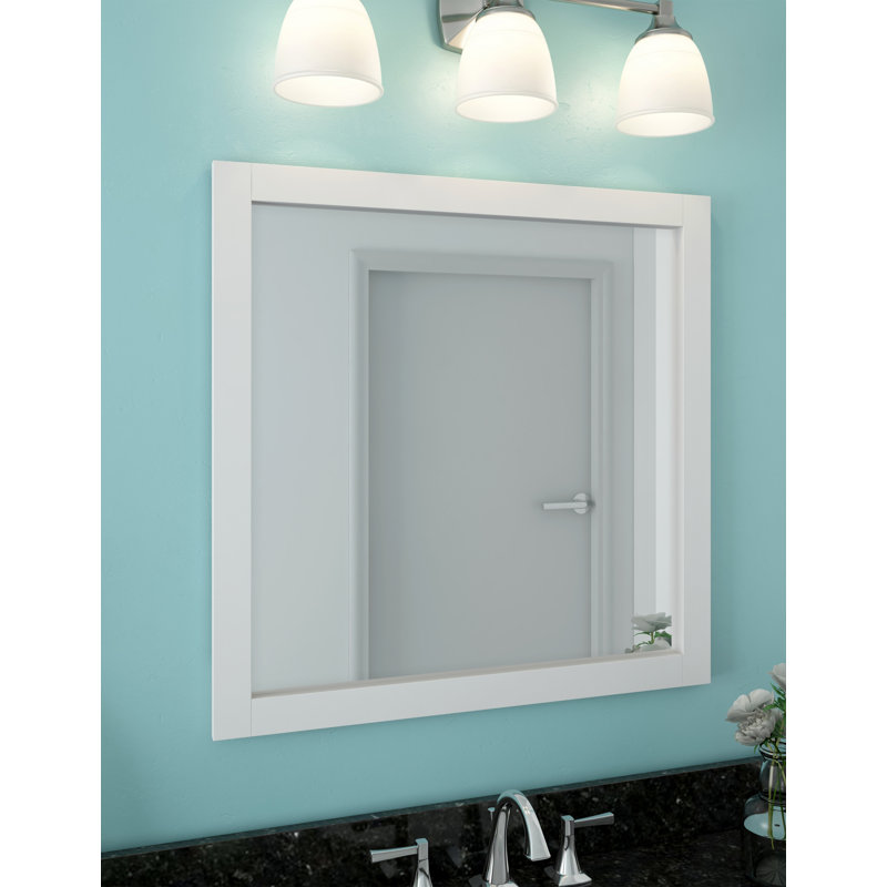 Miroir de salle de bain Akhari, Blanc semi-brillant, 30 po x 30 po