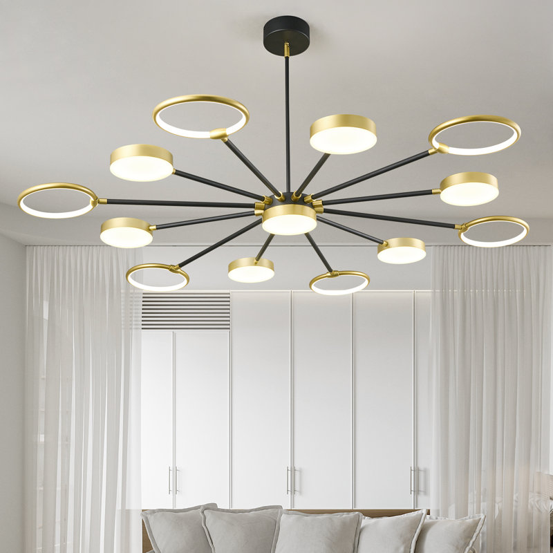 Luminaires suspendus ronds modernes Modern Industria, Noir / or, 13 lumières