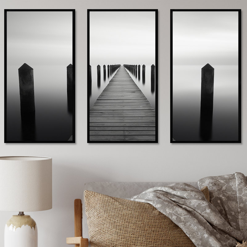 Ensemble de toiles murales monochromes en noir et blanc, Cadre flottant noir, H 28 po x l 36 po x P 1 po