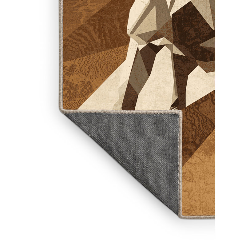 Tapis moelleux moelleux à motif géométrique moderne brun et beige Adriel Hyena, 3 X 5
