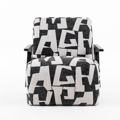 Benjara 27 Inch Accent Chair, Polyester Black And White Geometric Pattern Print