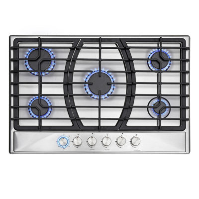 Trifecte 20" 22" 24" 30" 36" 40" 48" 60" Silver Smart Liquid Propane and Natural Gas 5 Burner Cooktop with Dual Size Power Burner and with Downdraft Ventilation