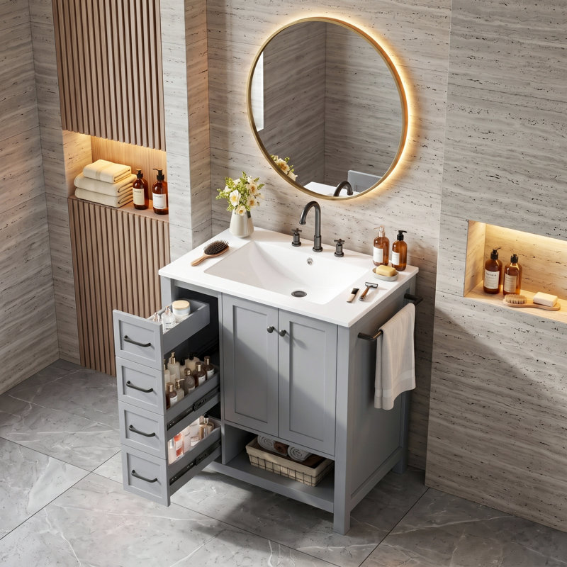 Meuble-lavabo 30 po avec comptoir d'évier, Gris