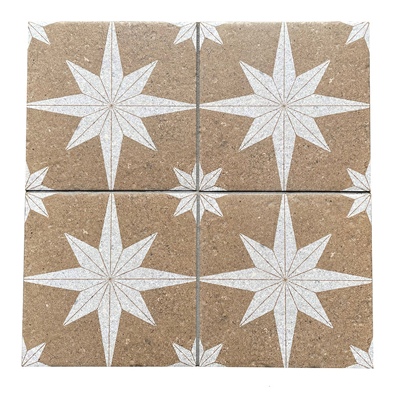 Carreau à motif de mur et de sol à motif boussole 8 po x 8 po Tulum, Brun / blanc