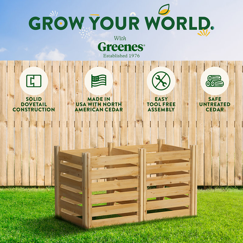Solid Wood Outdoor Stationary Composter, 31" H x 48" W x 24" D