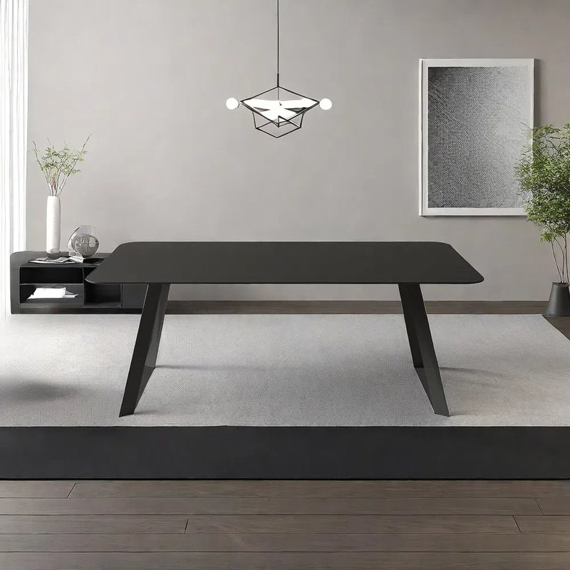 Pure black rock slab rectangular dining table, 29.52"H x 62.99"L x 31.49"W