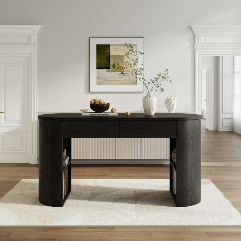 Bureau de rangement moderne avec de grandes tablettes et tiroirs, pour des espaces de travail organisés et élégants, Noir