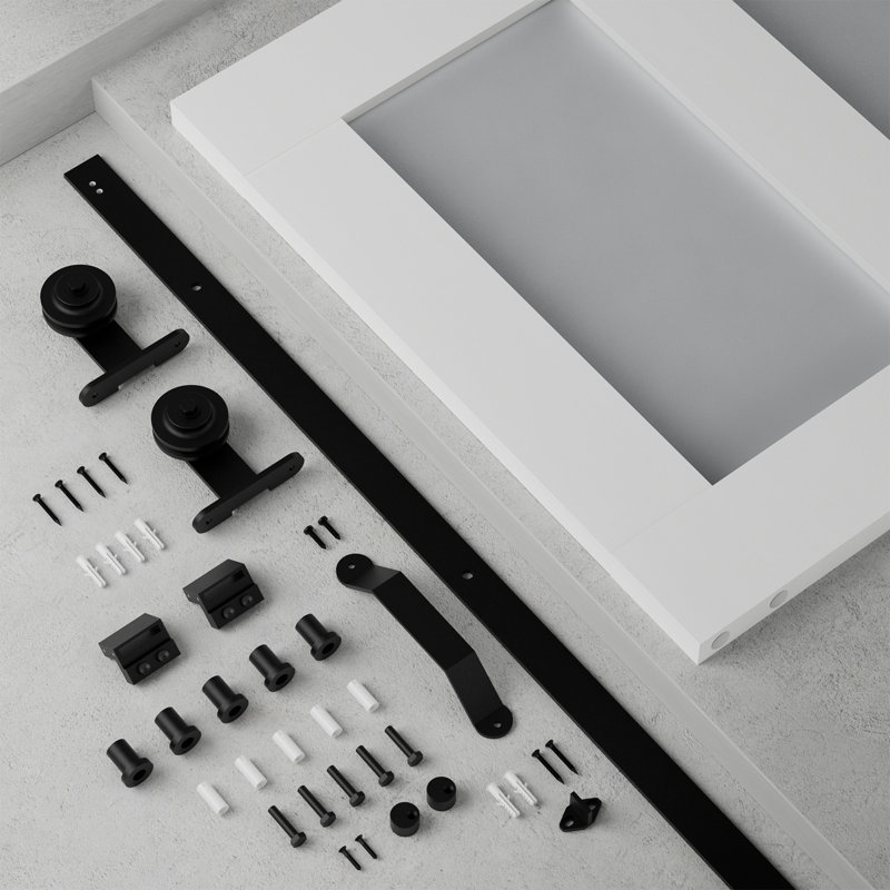 Porte de grange en verre 5 pièces avec quincaillerie coulissante, 30 po x 84 po, Blanc