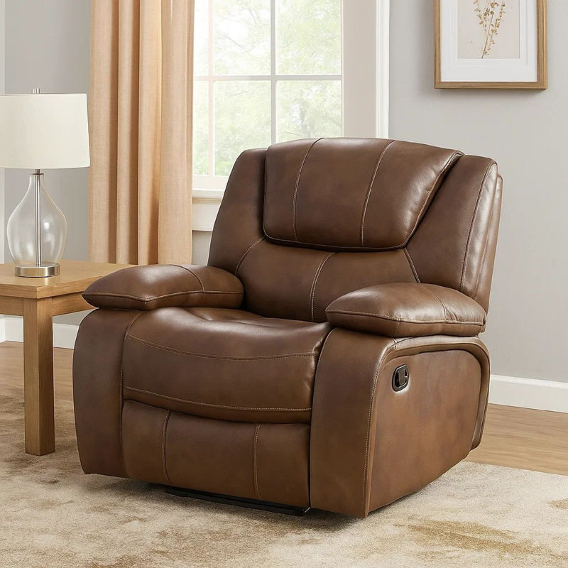 Fauteuil inclinable et oscillant manuel Licot, cuir fleur brun brillant