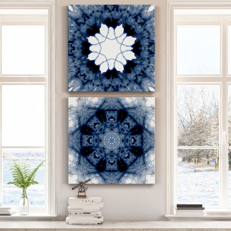 Indigo kaleidoscope I - ensemble de 2 reproductions d'art sur toile tendue, H 16 po x l 32 po x P 1 po