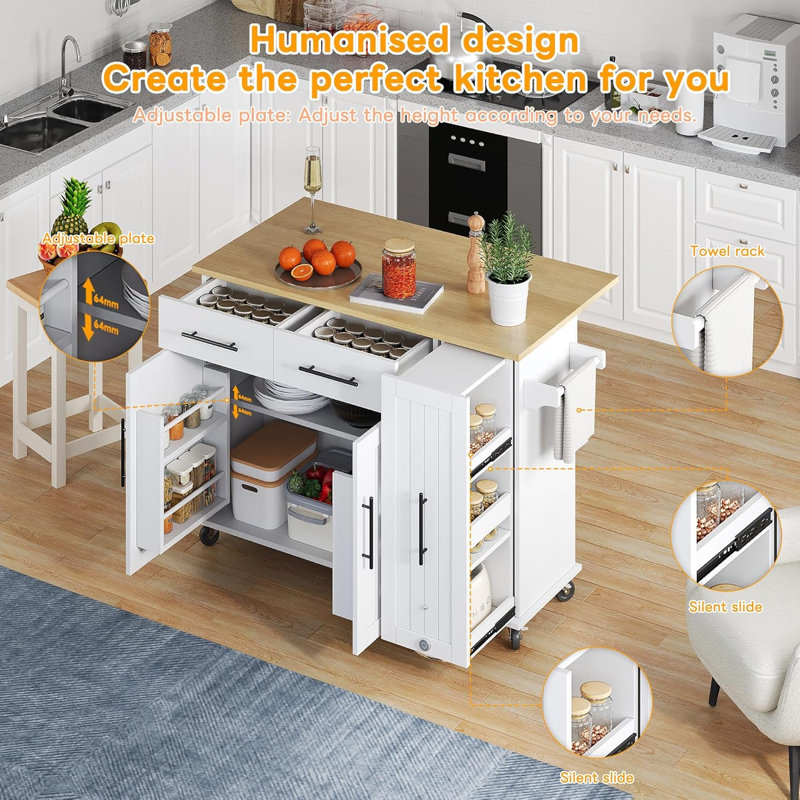 120 cm W Kitchen Island with Top, White