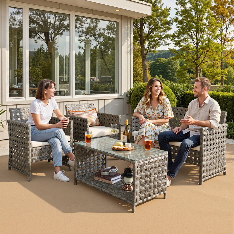 4 - Person Patio Conversation Set with Loveseat, Chairs and Cushions, Beige