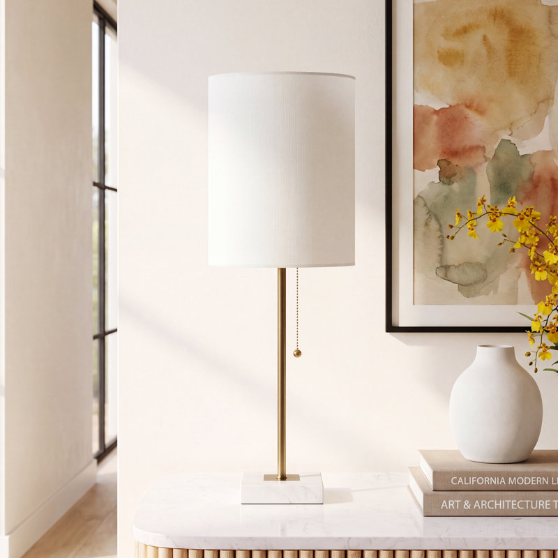 Reed 23" White Table Lamp, Antique Brass