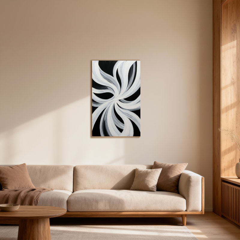 Motif tourbillon de mode abstrait noir et blanc, H 12 po x l 18 po