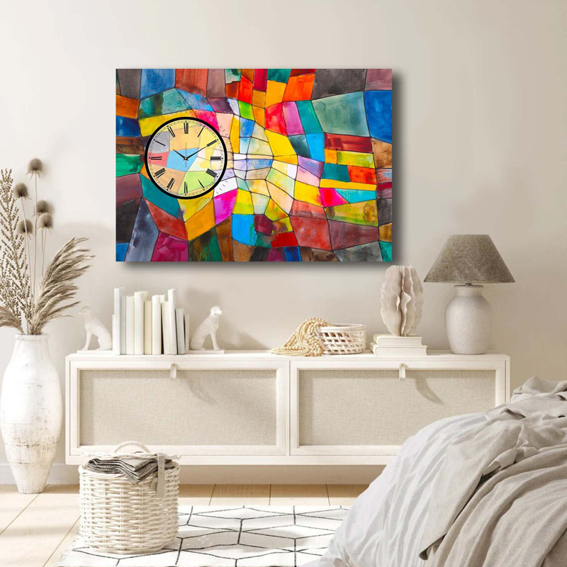 Elegant Canvas Wall Clock, 27.6 x 39.4 inches | 100% Suede Canvas with 100% Wooden Frame (Thickness: 1.1 inches) | Perfect for Home Décor, Stylish Timepiece for Living Room & Office, Unique Design