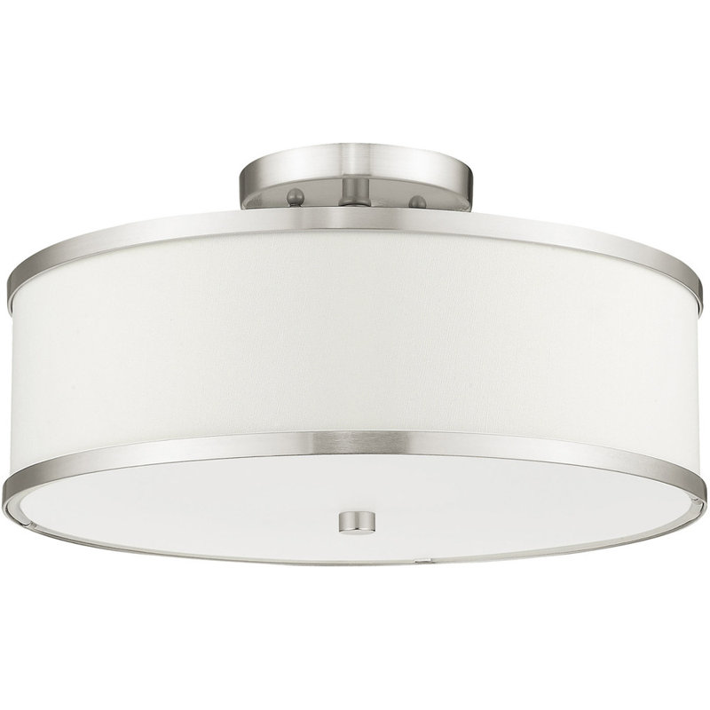 Plafonnier semi-encastré en tissu Ener, Nickel brossé, H 8 po x l 15 po x P 15 po