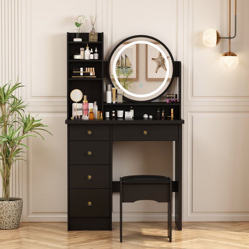 Ensemble coiffeuse et miroir Hermanson, Noir