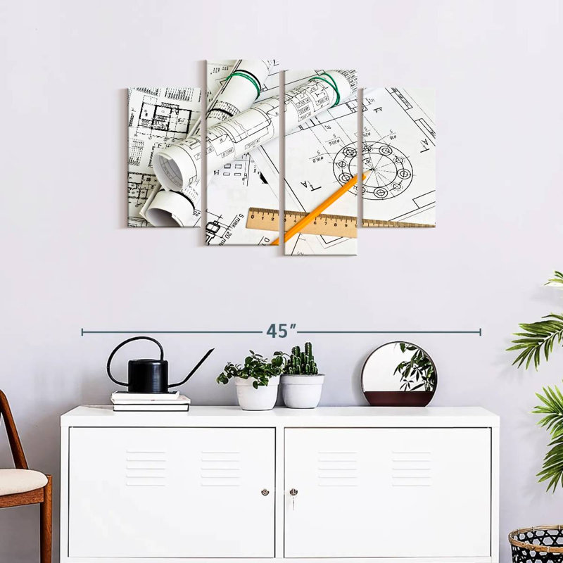 " Engineer Drawings " 4 - Pieces, 22" H x 36" W x 1" D