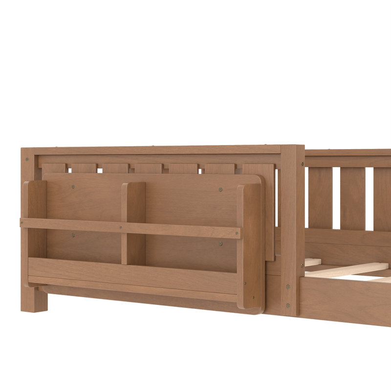 Lit scandinave avec bibliothèque intégrée et garde-corps de sécurité, Twin, Natural