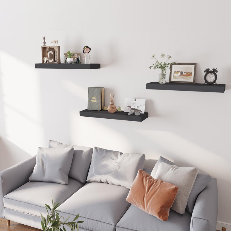 Tablettes flottantes pour le mur, tablettes de salle de bain rustiques avec supports invisibles, Noir