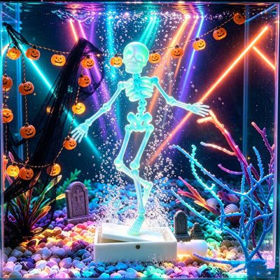 Halloween Decor Halloween Luminous Dancing Skeleton Aquarium Ornament  Air Pump  Fish Tank  Decor Non- PETG Bubbler Humorous Gift For All Fish Lovers