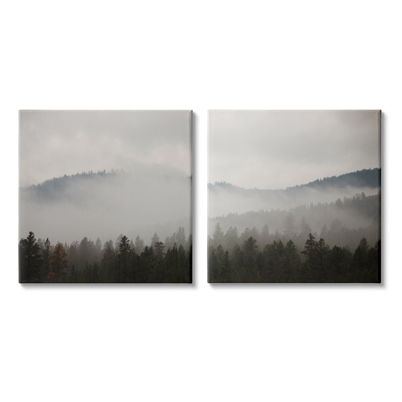 Quiet Foggy Mountain Forest Landscape Canvas Print Set