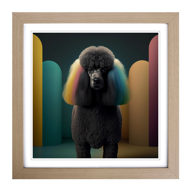 Poodle Bauhaus - Single Picture Frame Print on Wood, Oak