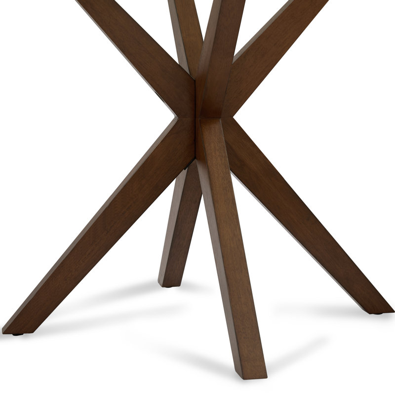 Delone Round Glass Top Solid Wood Base Dining Table