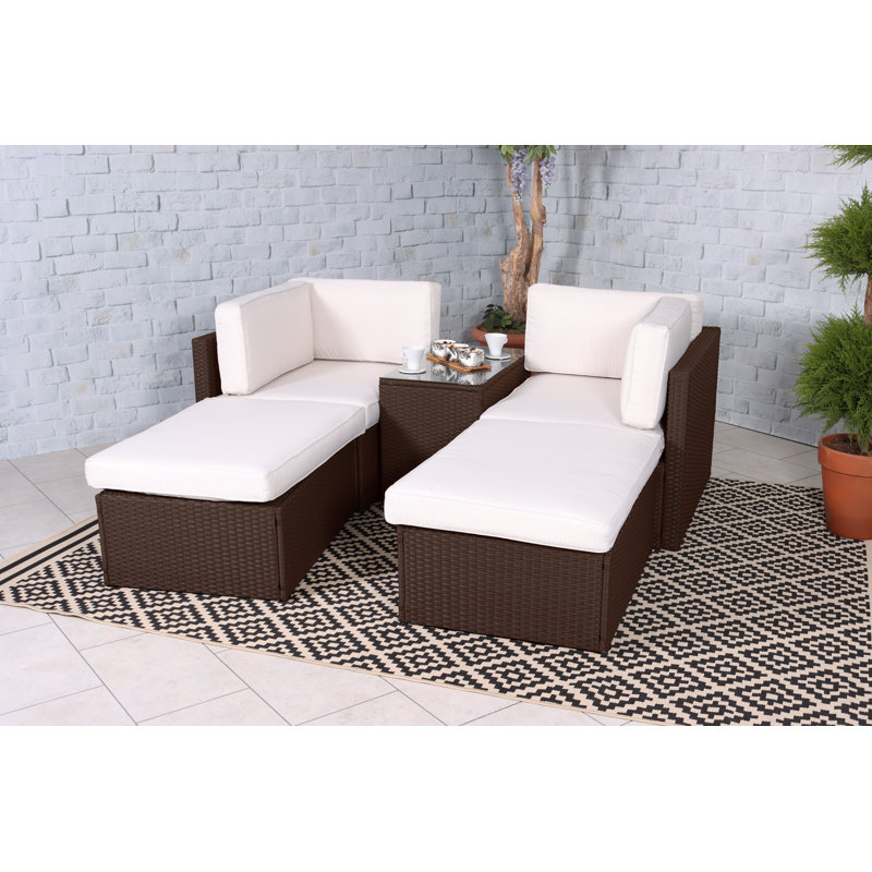 Outdoor 4 - Person Seating Group with Cushions, Cream, Brown