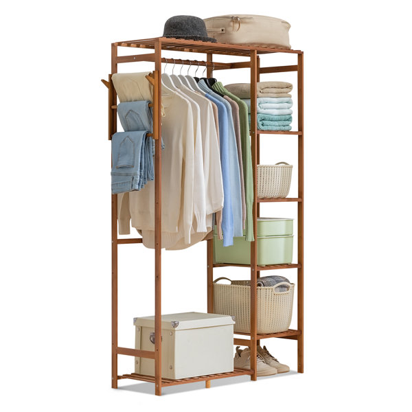 Tovacu Wood Clothing Rack Rolling Kids Clothes Rack for Hanging Clothes  Small Bamboo Garment Rack with Wheels,Double Rods,Six Trouser Racks,Heavy  Duty